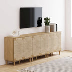 Armoire d'appoint en bois avec porte en jonc de mer noir/marron/blanc et étagère réglable, 1 à 4 pièces