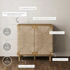 Armoire d'appoint en bois avec porte en jonc de mer noir/marron/blanc et étagère réglable, 1 à 4 pièces