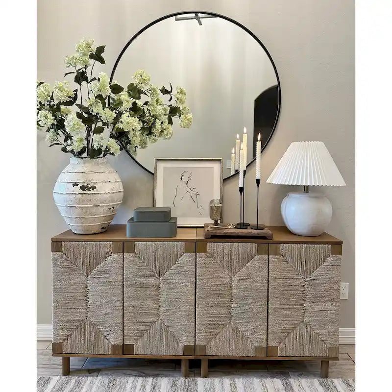 Armoire d'appoint en bois avec porte en jonc de mer noir/marron/blanc et étagère réglable, 1 à 4 pièces