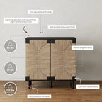 Armoire d'appoint en bois avec porte en jonc de mer noir/marron/blanc et étagère réglable, 1 à 4 pièces