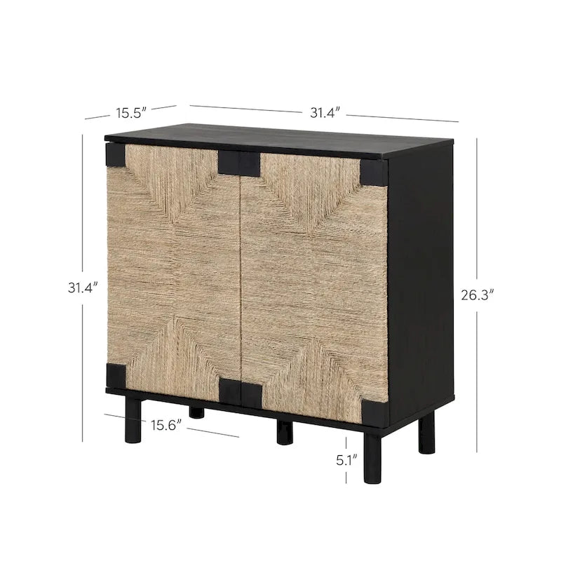 Armoire d'appoint en bois avec porte en jonc de mer noir/marron/blanc et étagère réglable, 1 à 4 pièces