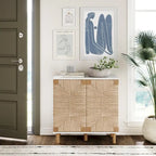 Armoire d'appoint en bois avec porte en jonc de mer noir/marron/blanc et étagère réglable, 1 à 4 pièces