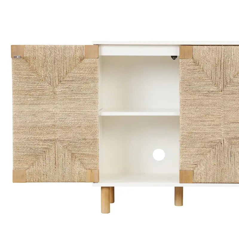 Armoire d'appoint en bois avec porte en jonc de mer noir/marron/blanc et étagère réglable, 1 à 4 pièces