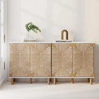 Armoire d'appoint en bois avec porte en jonc de mer noir/marron/blanc et étagère réglable, 1 à 4 pièces