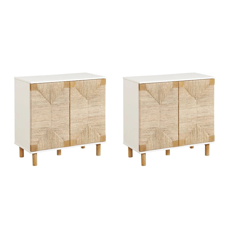 Armoire d'appoint en bois avec porte en jonc de mer noir/marron/blanc et étagère réglable, 1 à 4 pièces