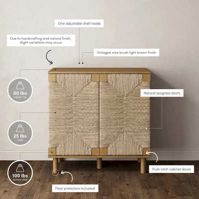 Armoire d'appoint en bois avec porte en jonc de mer noir/marron/blanc et étagère réglable, 1 à 4 pièces