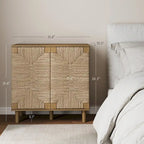 Armoire d'appoint en bois avec porte en jonc de mer noir/marron/blanc et étagère réglable, 1 à 4 pièces