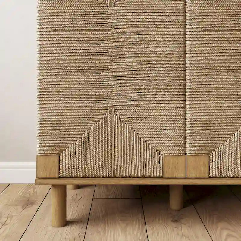 Armoire d'appoint en bois avec porte en jonc de mer noir/marron/blanc et étagère réglable, 1 à 4 pièces
