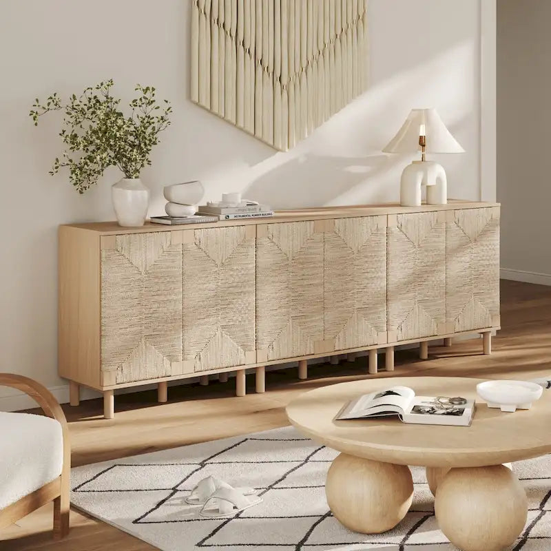 Armoire d'appoint en bois avec porte en jonc de mer noir/marron/blanc et étagère réglable, 1 à 4 pièces