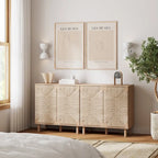 Armoire d'appoint en bois avec porte en jonc de mer noir/marron/blanc et étagère réglable, 1 à 4 pièces