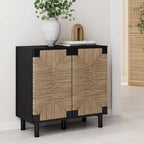 Armoire d'appoint en bois avec porte en jonc de mer noir/marron/blanc et étagère réglable, 1 à 4 pièces