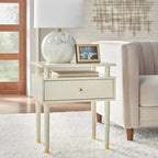 Table d'appoint à un tiroir de style Mid-Century, blanc antique/noyer/rose poudré pour 1 personne