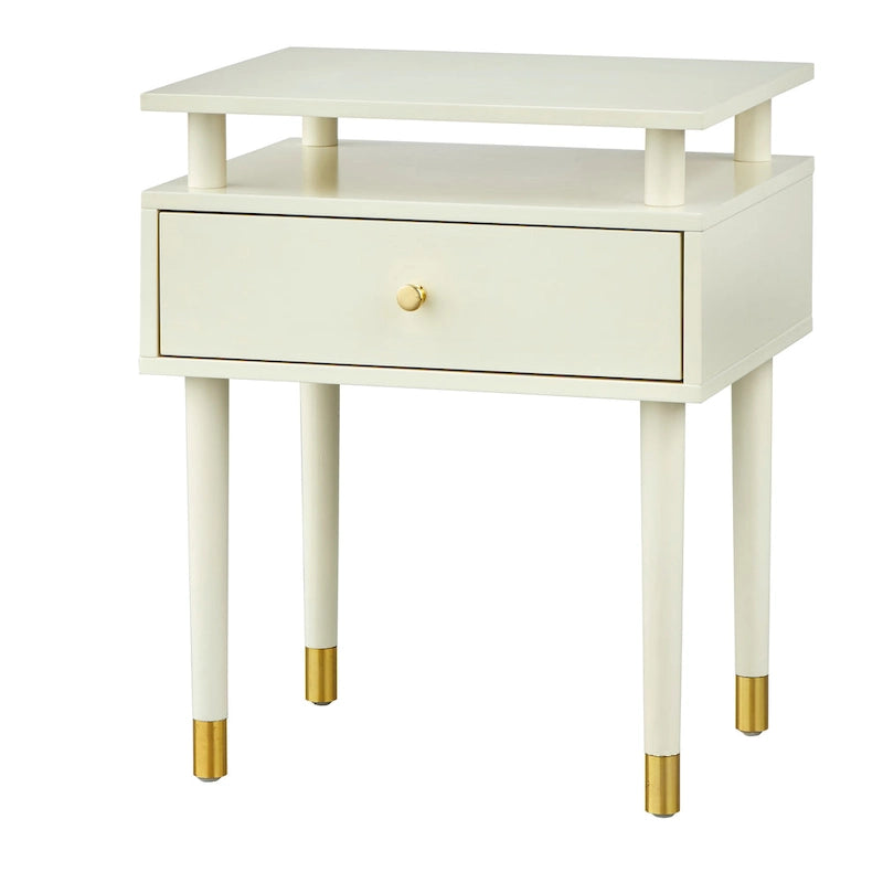 Table d'appoint à un tiroir de style Mid-Century, blanc antique/noyer/rose poudré pour 1 personne