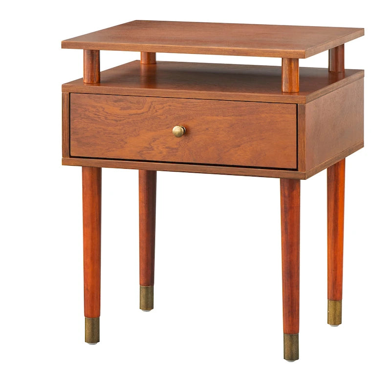 Table d'appoint à un tiroir de style Mid-Century, blanc antique/noyer/rose poudré pour 1 personne