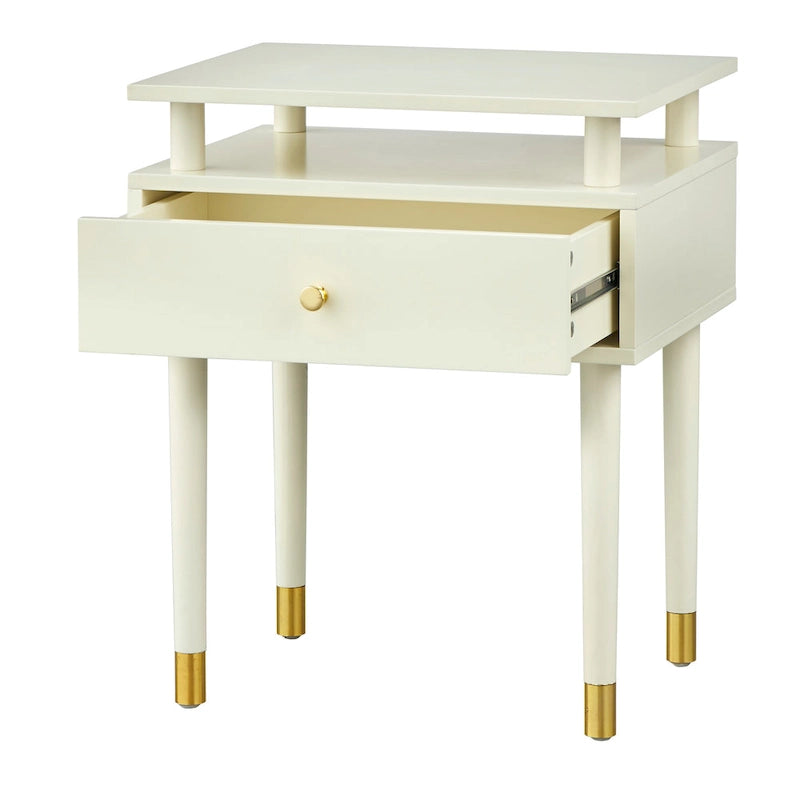 Table d'appoint à un tiroir de style Mid-Century, blanc antique/noyer/rose poudré pour 1 personne