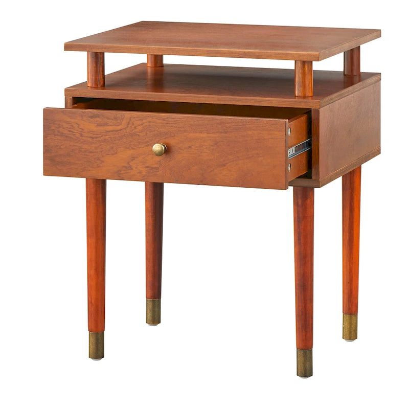 Table d'appoint à un tiroir de style Mid-Century, blanc antique/noyer/rose poudré pour 1 personne