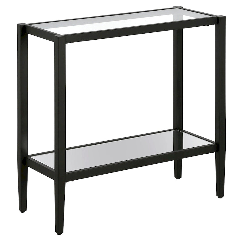 Table d'appoint rectangulaire en bronze noirci/laiton antique avec étagère en verre, assemblage par 1 personne