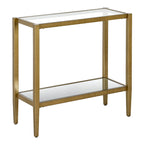 Table d'appoint rectangulaire en bronze noirci/laiton antique avec étagère en verre, assemblage par 1 personne