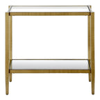 Table d'appoint rectangulaire en bronze noirci/laiton antique avec étagère en verre, assemblage par 1 personne