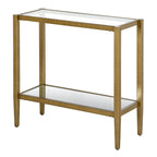 Table d'appoint rectangulaire en bronze noirci/laiton antique avec étagère en verre, assemblage par 1 personne