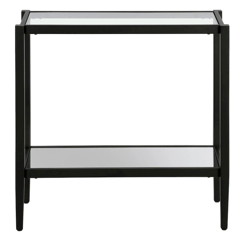 Table d'appoint rectangulaire en bronze noirci/laiton antique avec étagère en verre, assemblage par 1 personne