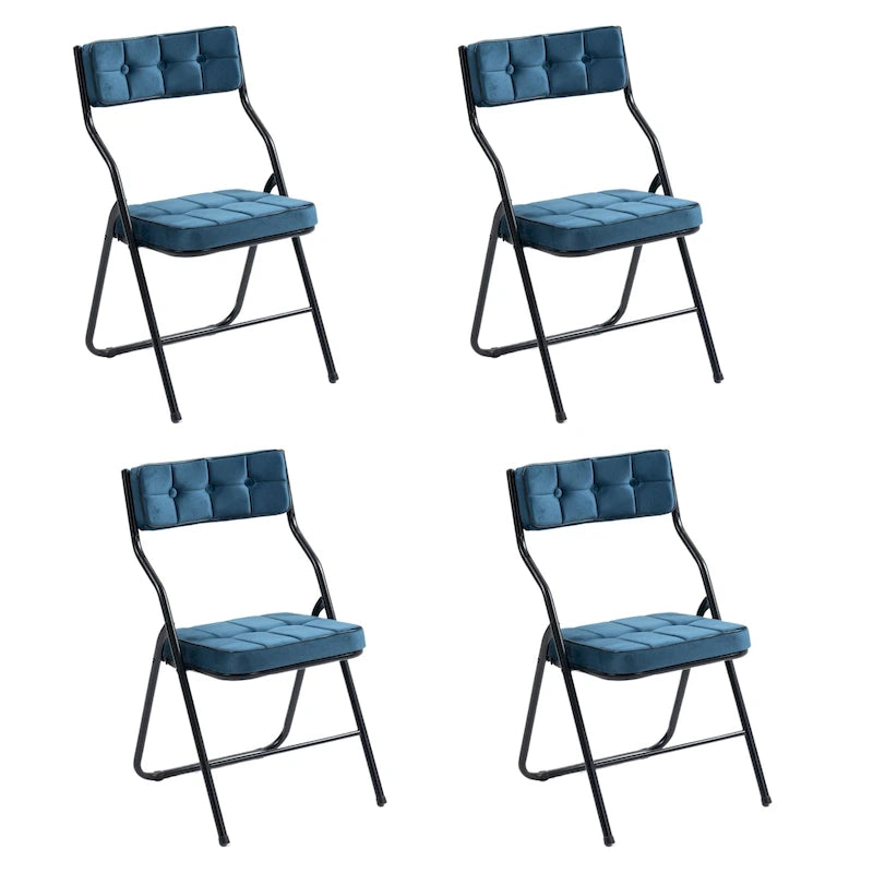 Chaise de salle à manger pliante en velours capitonné Kaki / Gris / Vert / Bleu, lot de 4
