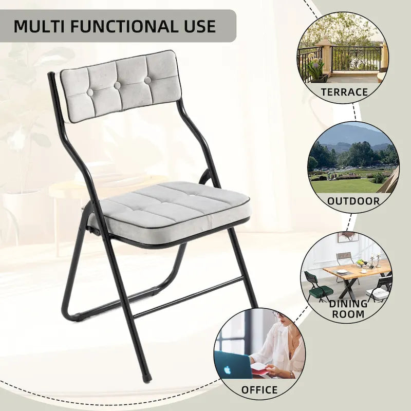 Chaise de salle à manger pliante en velours capitonné Kaki / Gris / Vert / Bleu, lot de 4
