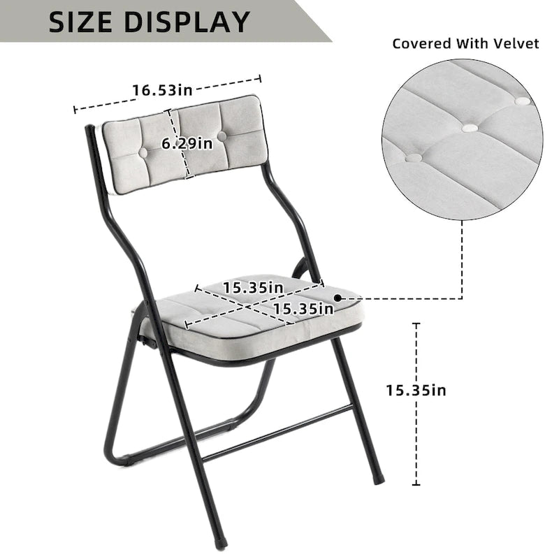Chaise de salle à manger pliante en velours capitonné Kaki / Gris / Vert / Bleu, lot de 4