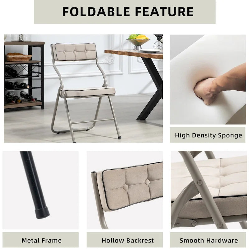 Chaise de salle à manger pliante en velours capitonné Kaki / Gris / Vert / Bleu, lot de 4