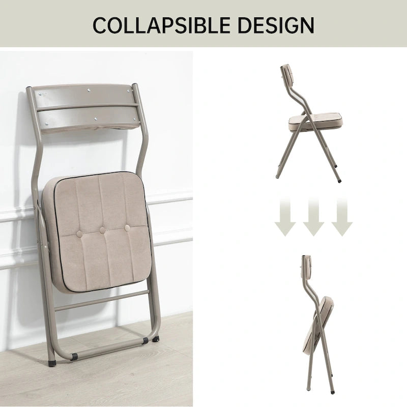 Chaise de salle à manger pliante en velours capitonné Kaki / Gris / Vert / Bleu, lot de 4