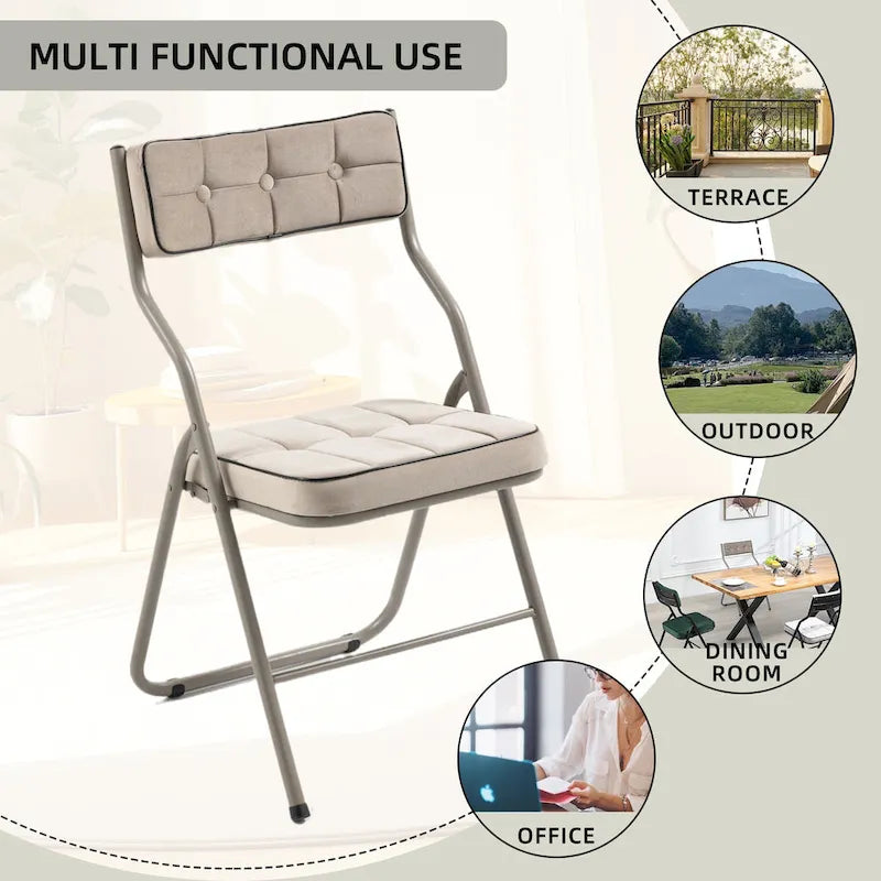 Chaise de salle à manger pliante en velours capitonné Kaki / Gris / Vert / Bleu, lot de 4