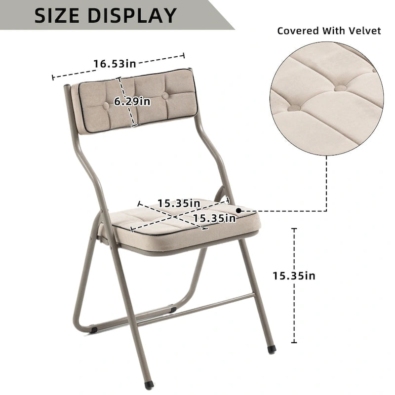 Chaise de salle à manger pliante en velours capitonné Kaki / Gris / Vert / Bleu, lot de 4