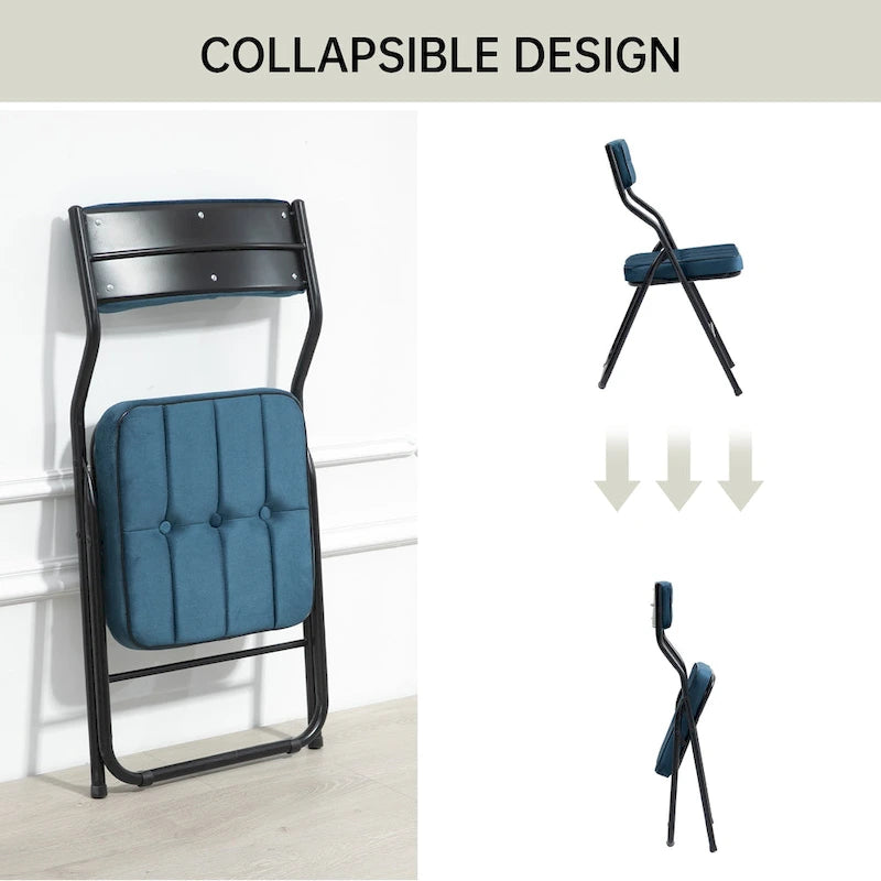 Chaise de salle à manger pliante en velours capitonné Kaki / Gris / Vert / Bleu, lot de 4