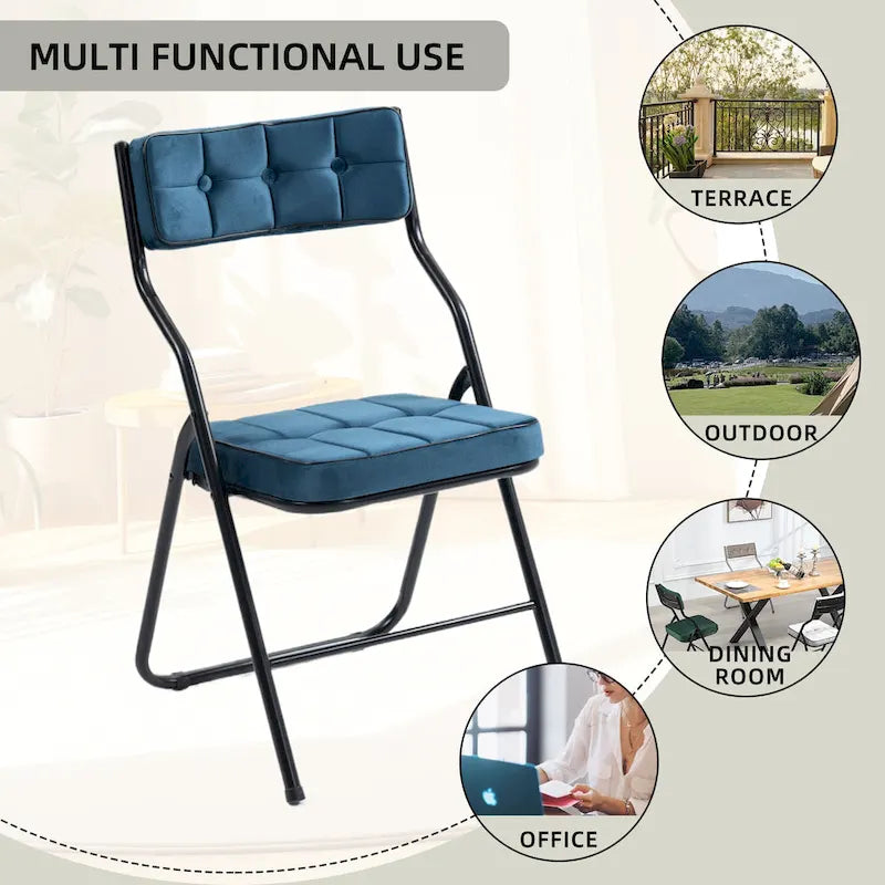 Chaise de salle à manger pliante en velours capitonné Kaki / Gris / Vert / Bleu, lot de 4
