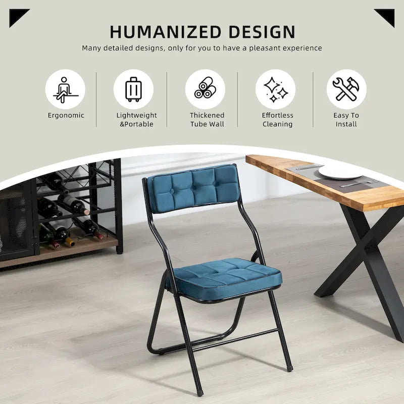 Chaise de salle à manger pliante en velours capitonné Kaki / Gris / Vert / Bleu, lot de 4