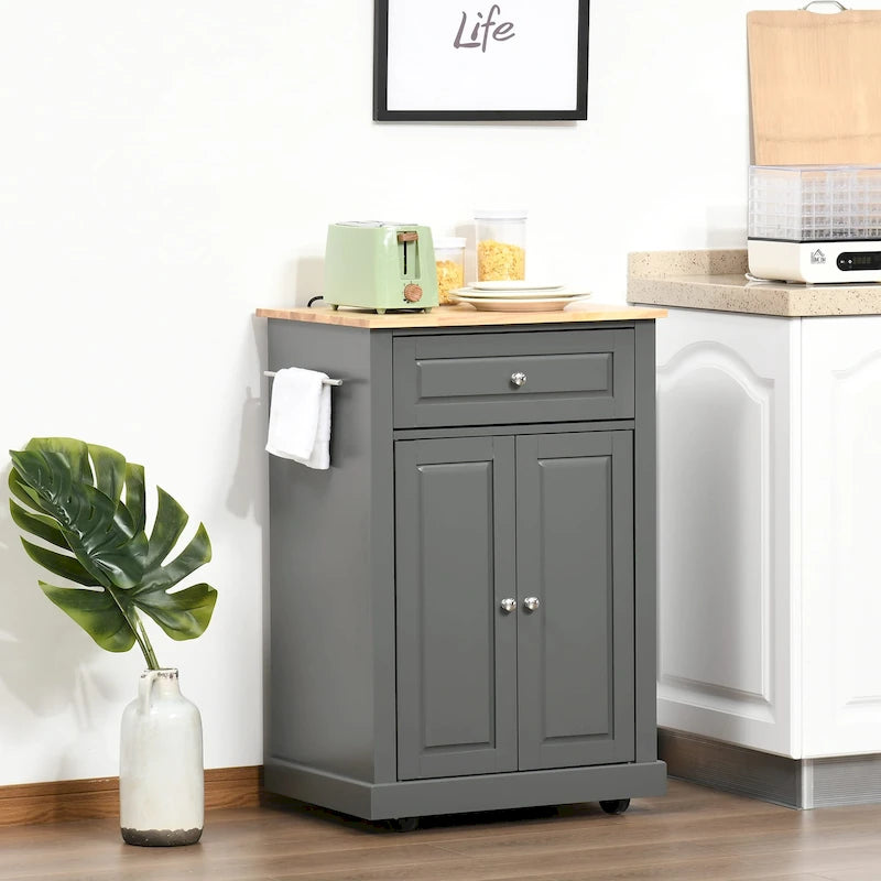 Dessertes de cuisine roulantes blanc/gris/noir avec tiroir, armoire et 2 porte-serviettes, assemblage par 1 personne