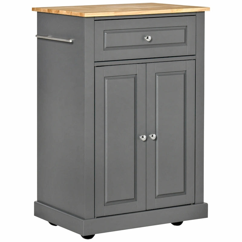 Dessertes de cuisine roulantes blanc/gris/noir avec tiroir, armoire et 2 porte-serviettes, assemblage par 1 personne