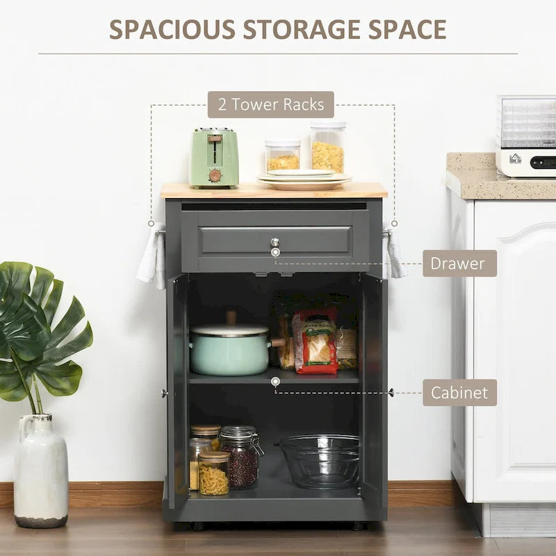 Dessertes de cuisine roulantes blanc/gris/noir avec tiroir, armoire et 2 porte-serviettes, assemblage par 1 personne