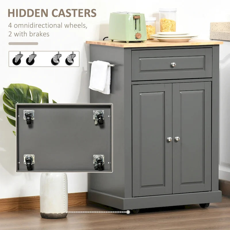 Dessertes de cuisine roulantes blanc/gris/noir avec tiroir, armoire et 2 porte-serviettes, assemblage par 1 personne