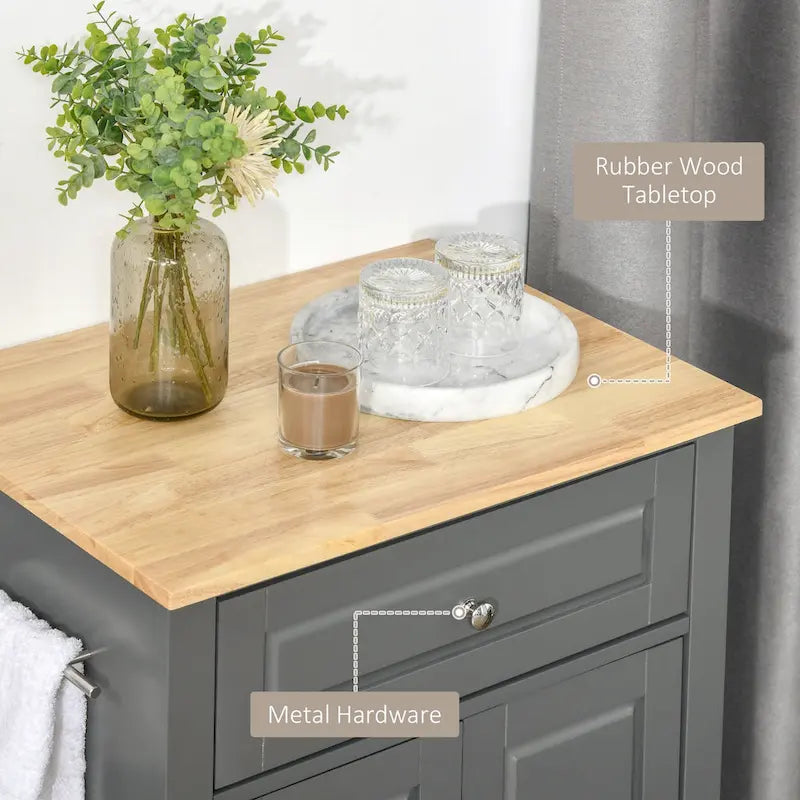 Dessertes de cuisine roulantes blanc/gris/noir avec tiroir, armoire et 2 porte-serviettes, assemblage par 1 personne