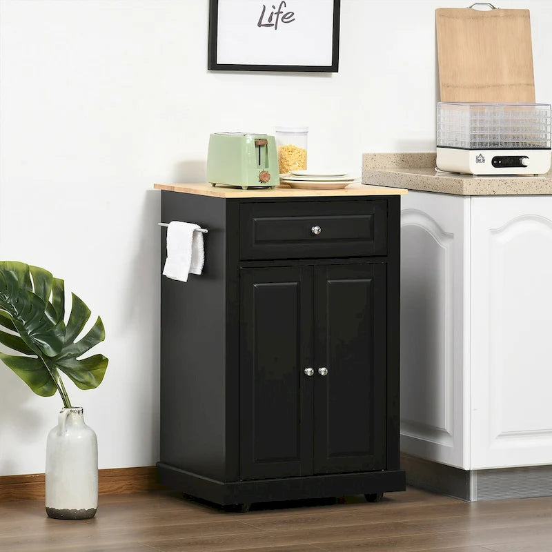 Dessertes de cuisine roulantes blanc/gris/noir avec tiroir, armoire et 2 porte-serviettes, assemblage par 1 personne