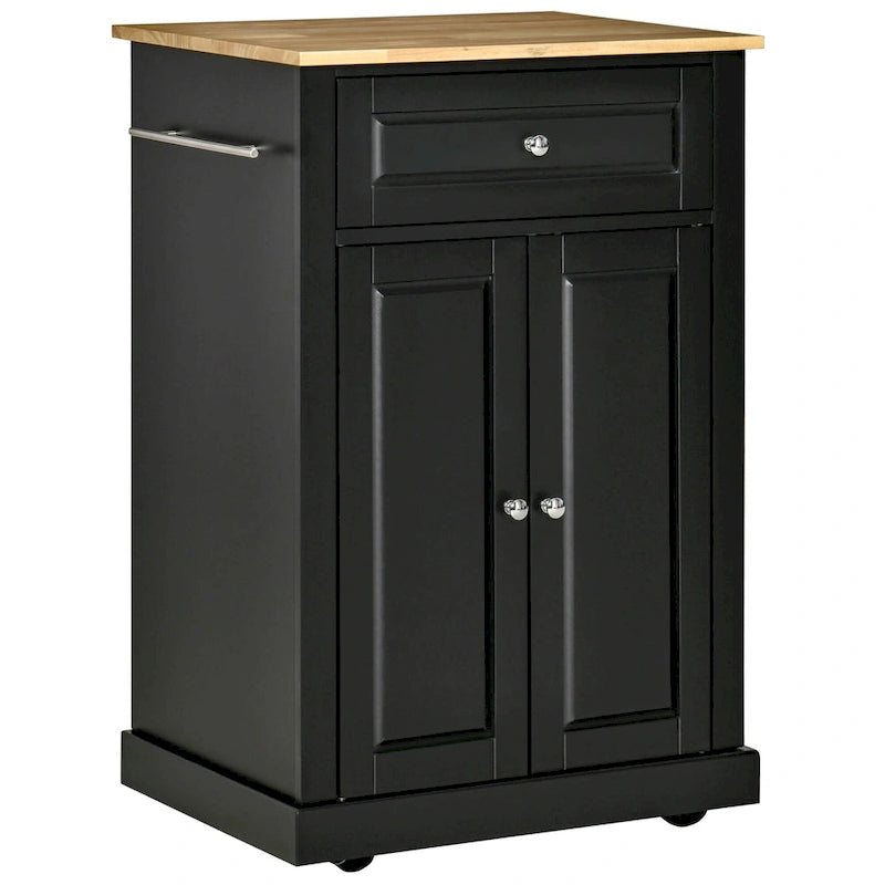 Dessertes de cuisine roulantes blanc/gris/noir avec tiroir, armoire et 2 porte-serviettes, assemblage par 1 personne