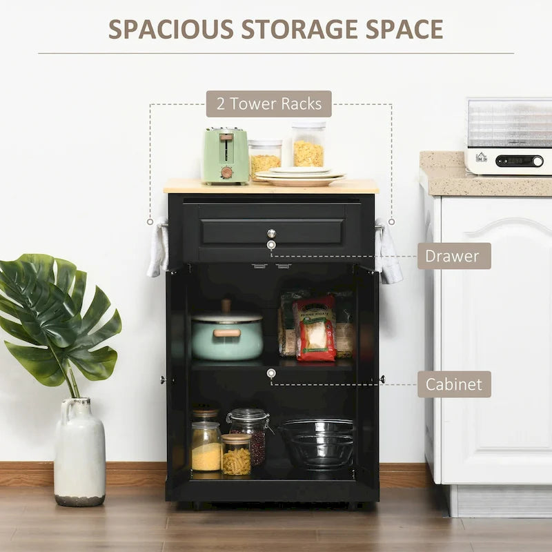 Dessertes de cuisine roulantes blanc/gris/noir avec tiroir, armoire et 2 porte-serviettes, assemblage par 1 personne