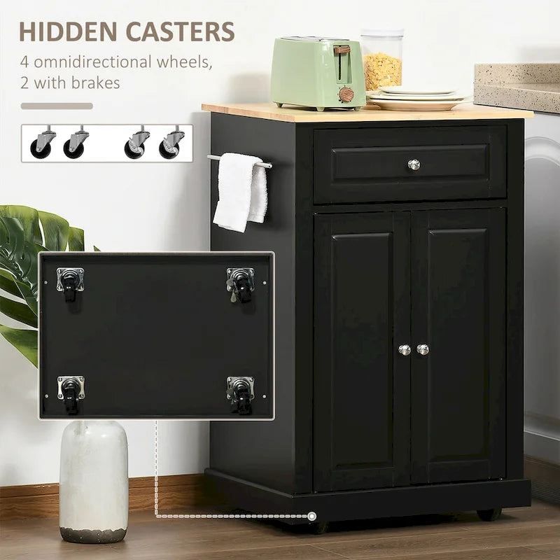 Dessertes de cuisine roulantes blanc/gris/noir avec tiroir, armoire et 2 porte-serviettes, assemblage par 1 personne