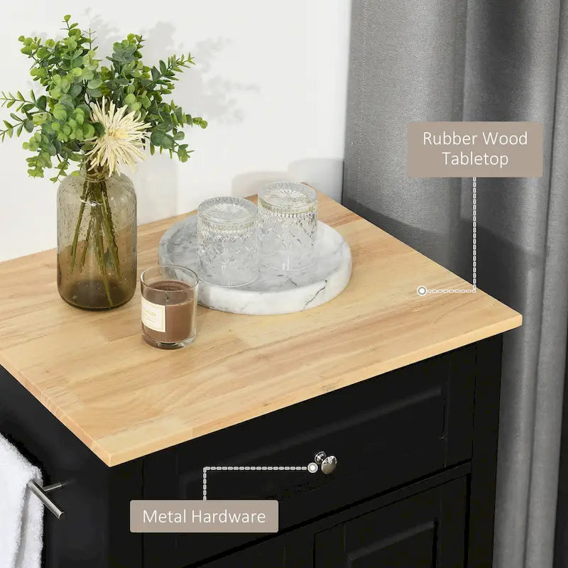 Dessertes de cuisine roulantes blanc/gris/noir avec tiroir, armoire et 2 porte-serviettes, assemblage par 1 personne