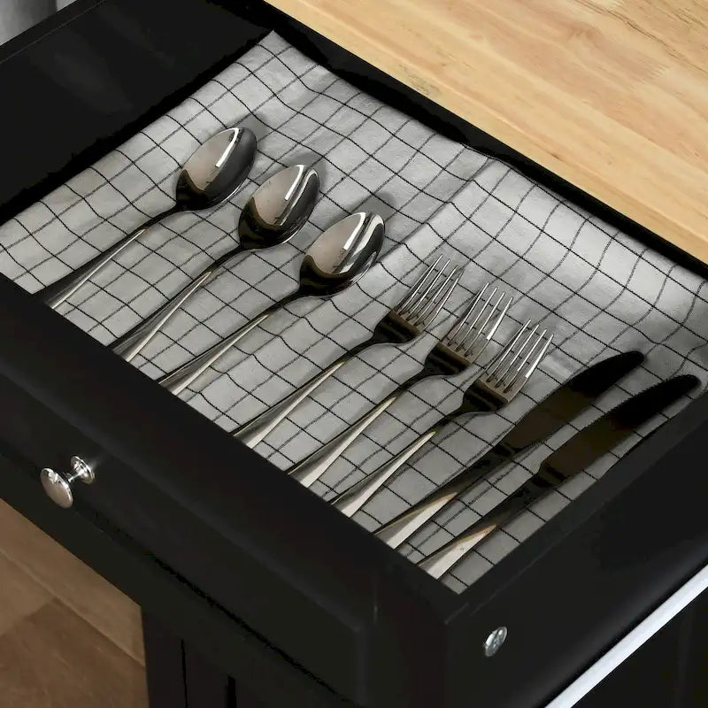 Dessertes de cuisine roulantes blanc/gris/noir avec tiroir, armoire et 2 porte-serviettes, assemblage par 1 personne