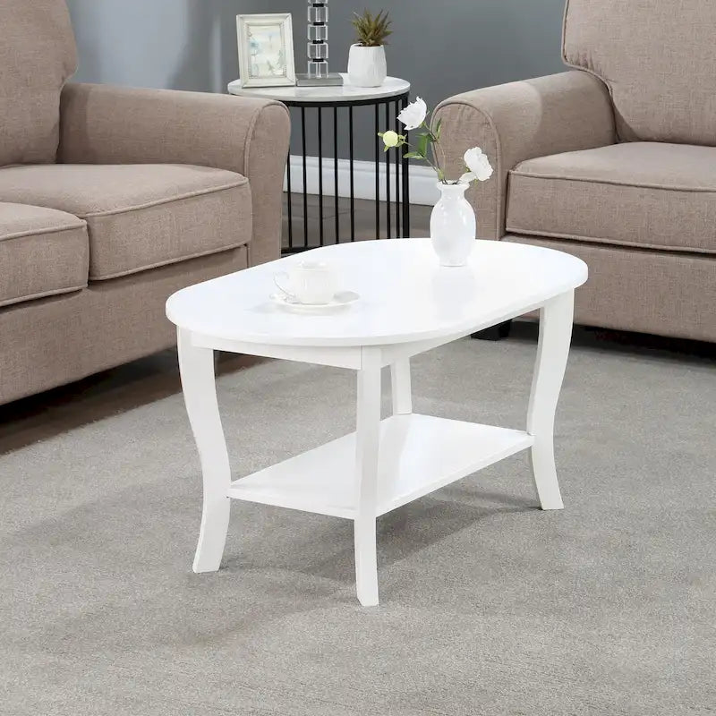 Table basse ovale avec étagère, 2 niveaux, pour 2 personnes - Espresso / Blanc / Noir