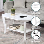 Table basse ovale avec étagère, 2 niveaux, pour 2 personnes - Espresso / Blanc / Noir