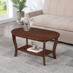 Table basse ovale avec étagère, 2 niveaux, pour 2 personnes - Espresso / Blanc / Noir