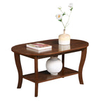 Table basse ovale avec étagère, 2 niveaux, pour 2 personnes - Espresso / Blanc / Noir